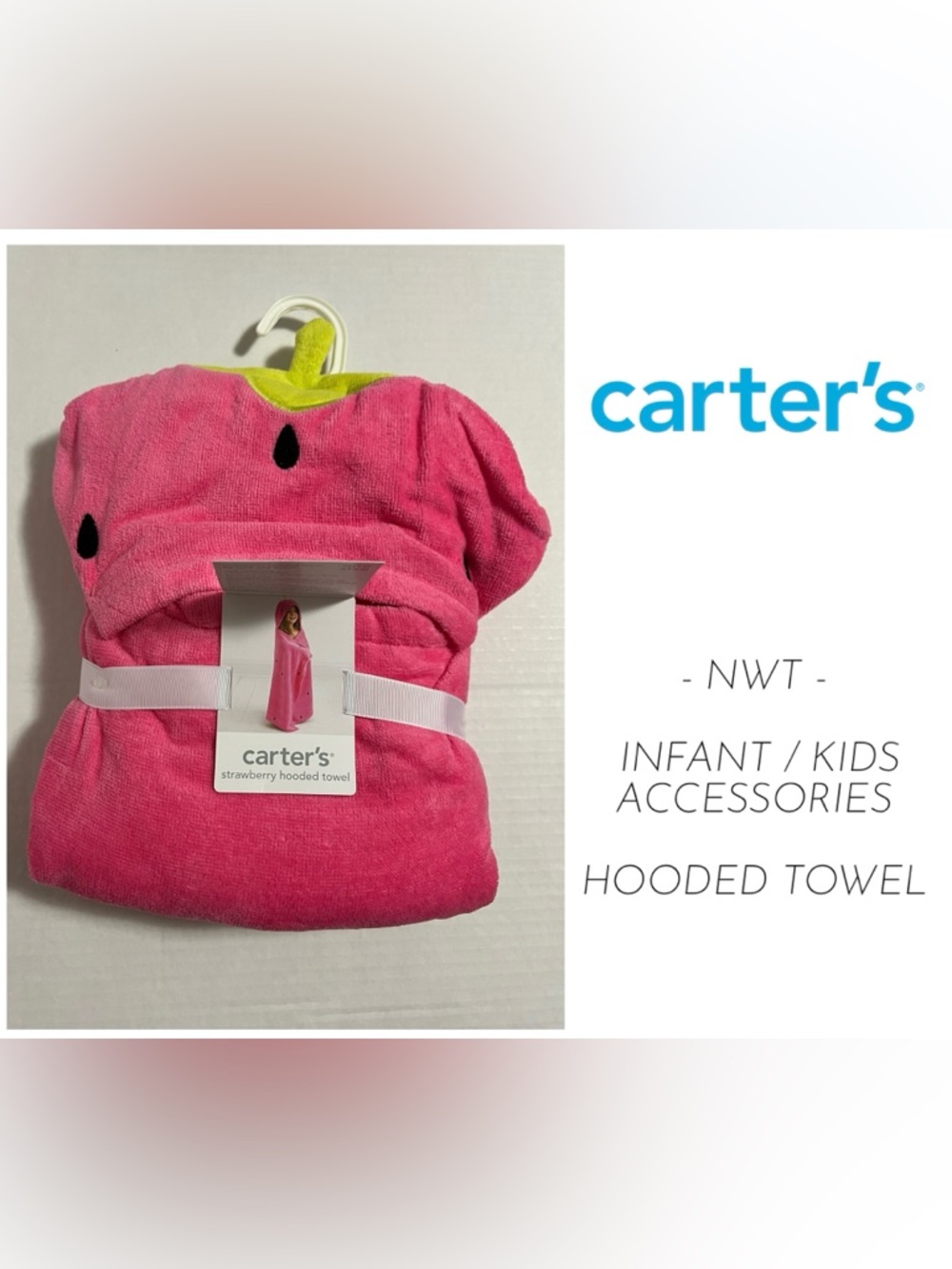 🆕CARTER’S - NWT - 50”X27” - INFANT / KIDS HOODED STRAWBERRY TOWEL
